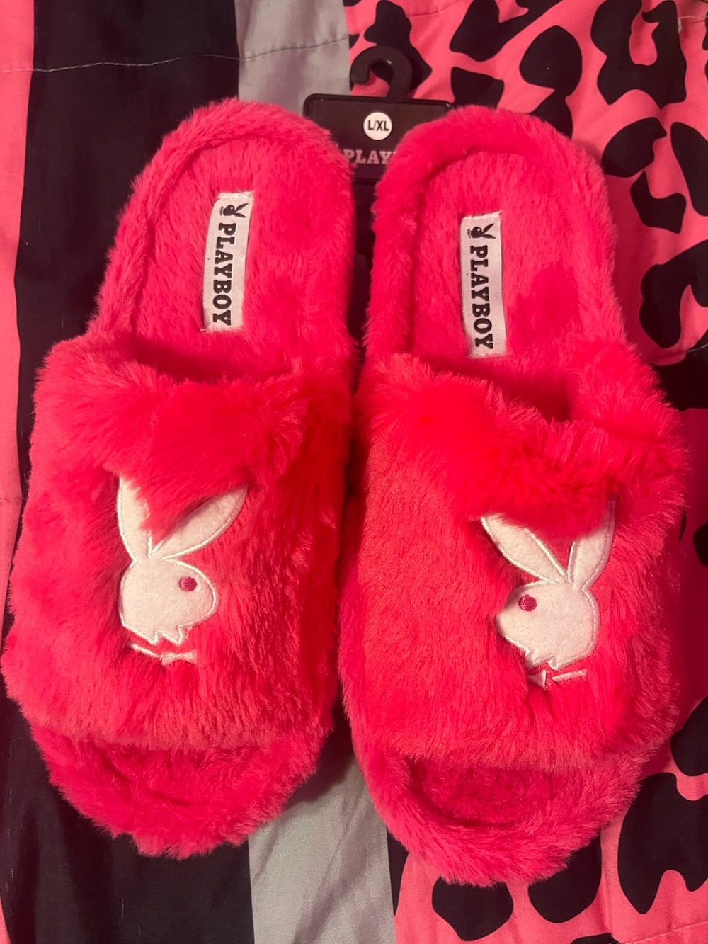 NWT playboy bunny hot pink furry slippers/slides